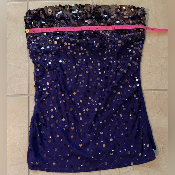Express Strapless Purple Sequin Top with built in bra - Picture 6 of 9